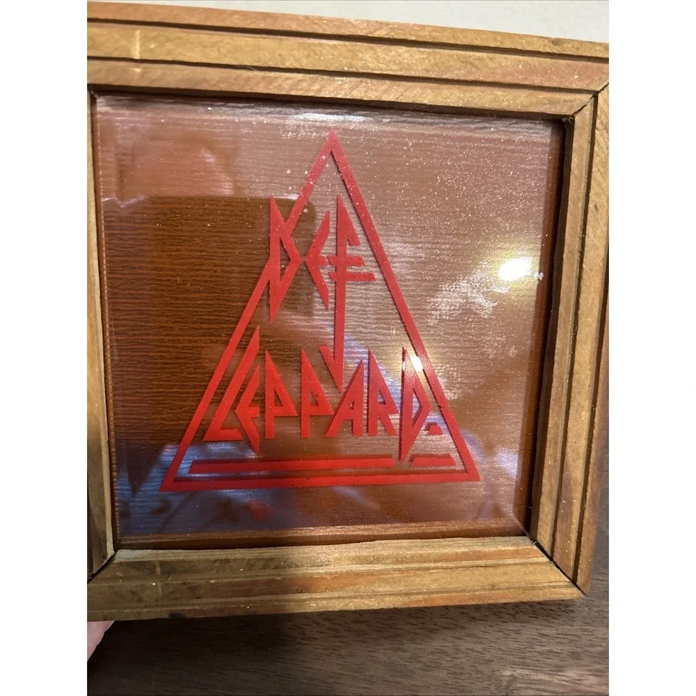 Vintage 80's Def Leppard 7.5 Mirrored Logo Picture Framed